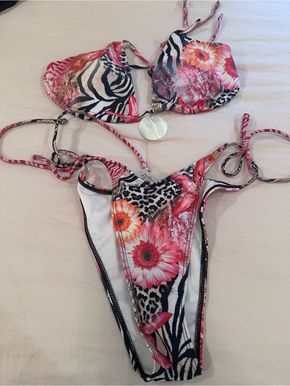 SHEIN Pink Floral & Zebra Print Triangle Bikini